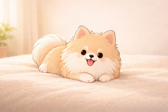 Pomeranian Lying Happily in Warm Sunlit Room Wallpaper
