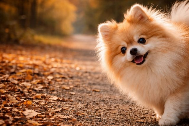 Pomeranian Leaning Into Frame at Golden Hour Close Up Wallpaper