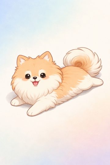 Pomeranian Lying on Soft Pastel Gradient Background Wallpaper