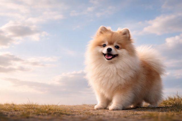 Pomeranian Under Soft Sky Horizon Calm Scene Wallpaper