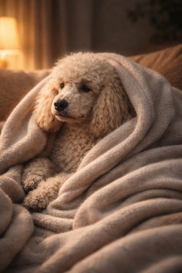 Poodle Wrapped in Cozy Blanket Warm Indoor Wallpaper