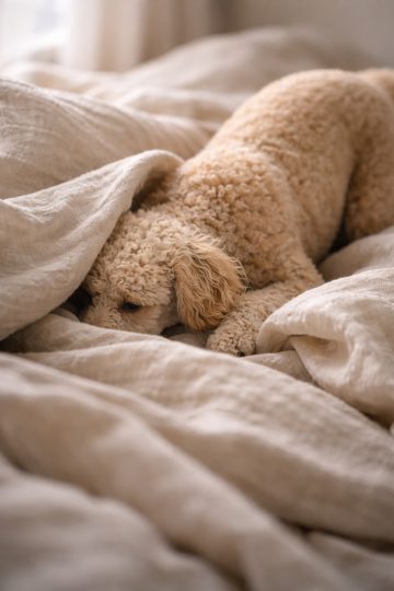 Poodle Nestled Under Soft Neutral Fabric Close-Up Wallpaper