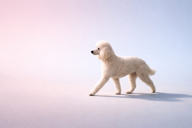 Poodle Walking on Minimal Pastel Gradient Background