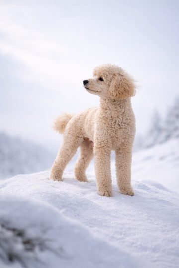 Poodle Standing in Soft Snow High Key Light Wallpaper