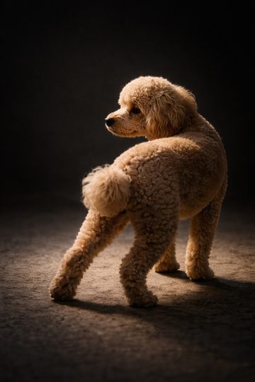 Poodle Standing in Dramatic Dark Spotlight Wallpaper