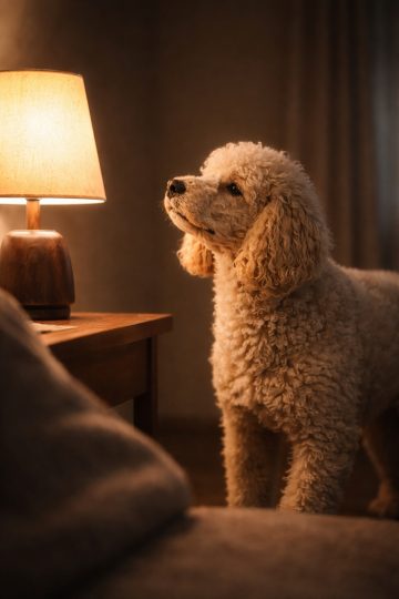 Poodle by Warm Lamp Light Indoor Cozy Wallpaper