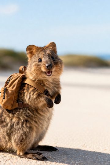 Quokka With Backpack Beach Travel Wallpaper