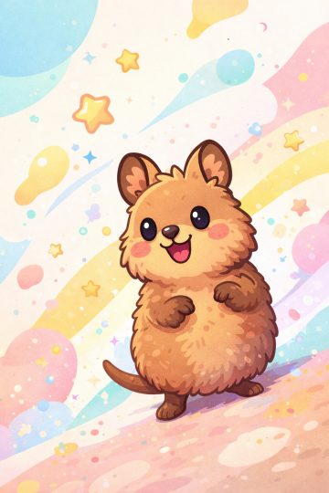 Happy Cartoon Quokka Colorful Stars Wallpaper