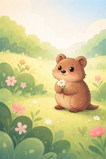 Cartoon Quokka Flower Meadow Soft Wallpaper