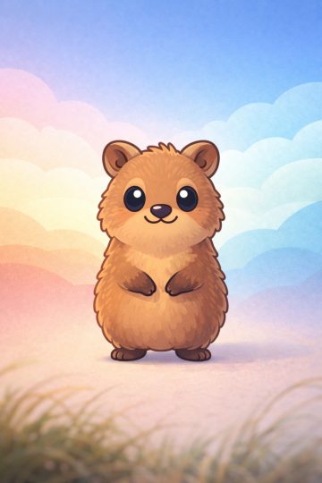 Cute Cartoon Quokka Pastel Clouds Wallpaper