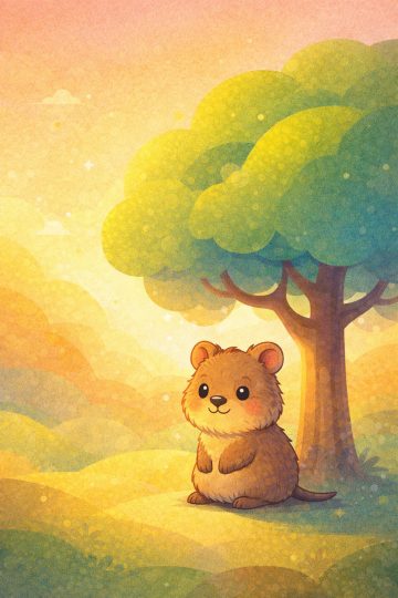 Cartoon Quokka Sunset Tree Landscape Wallpaper