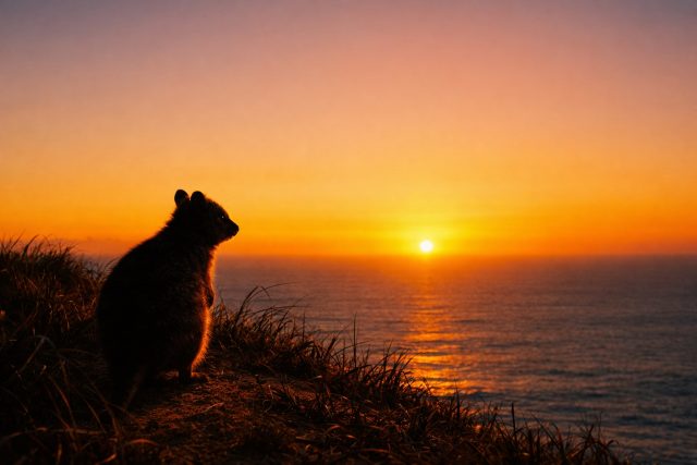 Quokka Cliff Ocean Sunset Silhouette Wallpaper