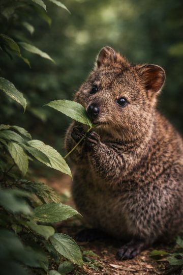 Quokka Eating Leaf Close-Up Forest Wallpaper