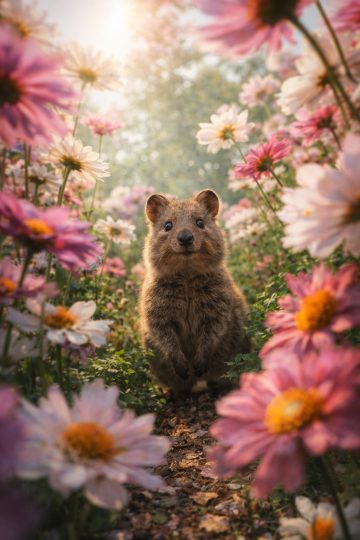 Quokka Framed by Flowers Meadow Wallpaper