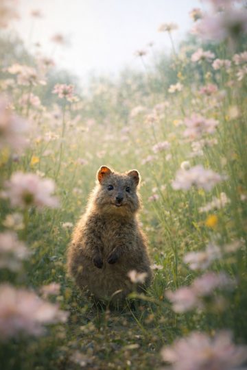 Quokka in Soft Flower Meadow Bokeh Wallpaper