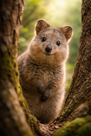 Quokka Framed Between Trees Wallpaper