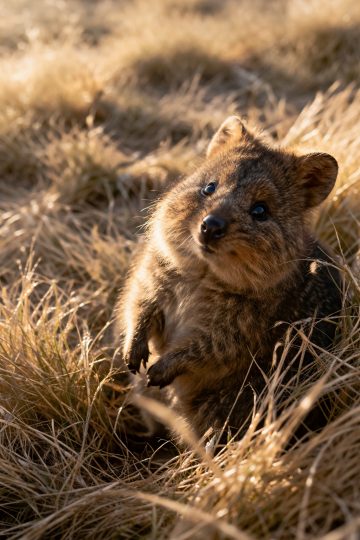 Quokka in Golden Grass Close-Up Sunset Wallpaper
