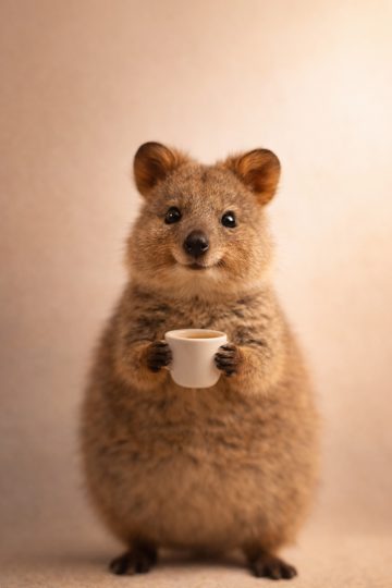 Quokka Holding Coffee Cup Minimal Wallpaper