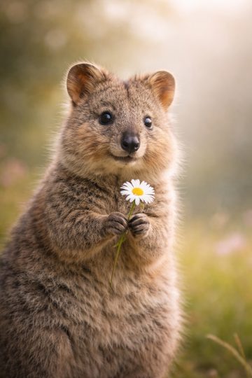 Quokka Holding Flower Soft Aesthetic Wallpaper