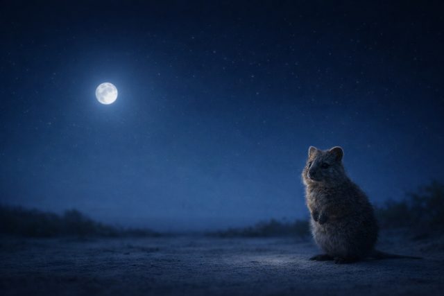 Quokka Under Moon in Open Landscape Wallpaper