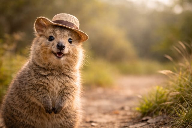 Quokka Wearing Straw Hat Outdoor Wallpaper