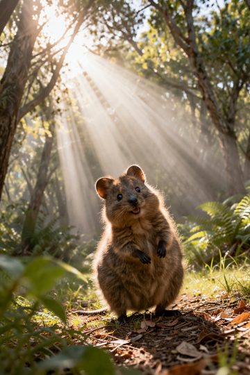 Quokka in Forest Sun Rays Wallpaper