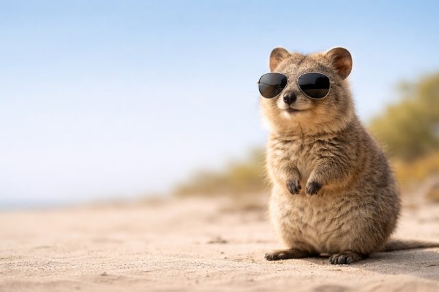 Quokka Sunglasses Wide Beach Shot Wallpaper