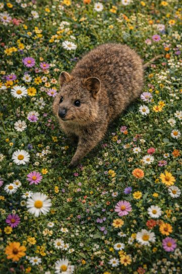 Quokka Walking Through Flower Field Wallpaper