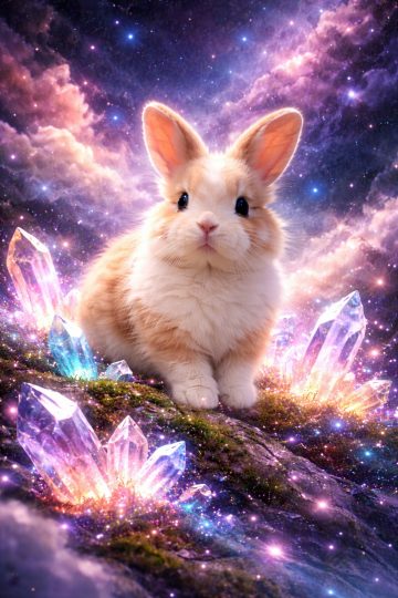 Rabbit Standing Among Cosmic Crystals Wallpaper