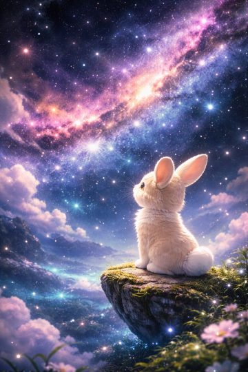 Rabbit Watching the Galaxy From a Cliff Wallpaper