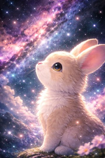 Rabbit Portrait Beneath a Glowing Galaxy Sky Wallpaper