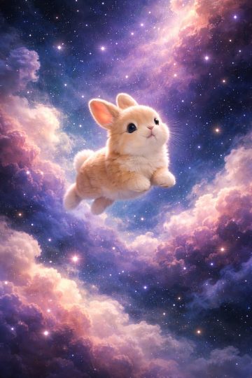 Rabbit Floating Through a Cosmic Galaxy Sky Wallpaper