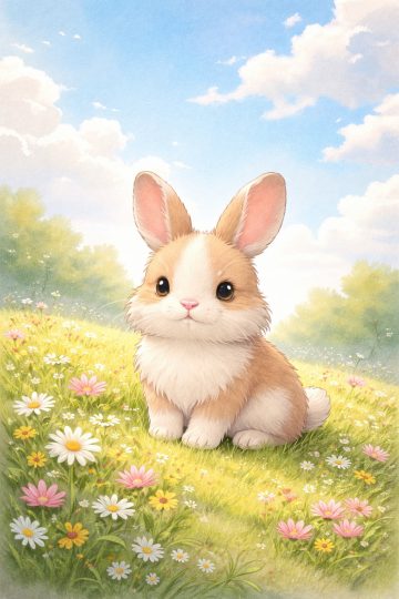 Storybook Bunny in a Flower Meadow Wallpaper