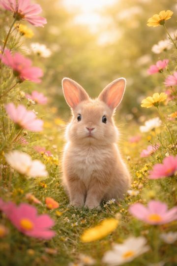 Cute Bunny in a Spring Flower Garden Wallpaper