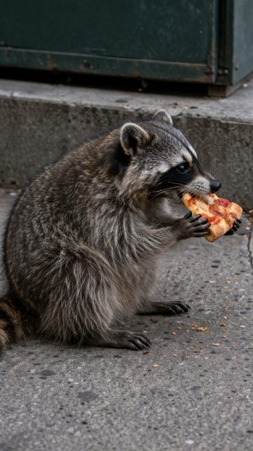 Raccoon Eating Pizza Urban Wildlife Wallpaper