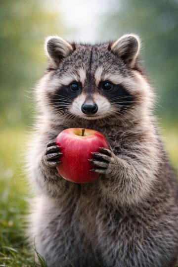 Raccoon Holding Apple Cute Nature Wallpaper