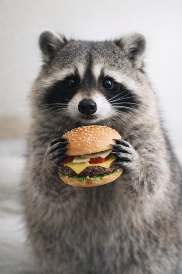 Raccoon Holding Burger Cute Food Close-Up Wallpaper