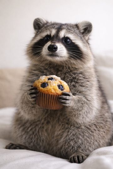 Raccoon Holding Muffin Cozy Indoor Wallpaper