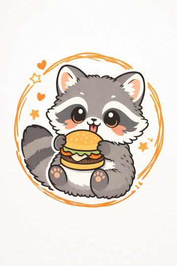 Kawaii Raccoon Eating Burger Sticker Doodle