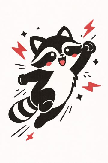 Happy Jumping Raccoon Sticker Doodle Lightning Style
