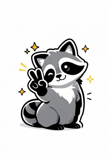 Cute Raccoon Peace Sign Sticker Doodle