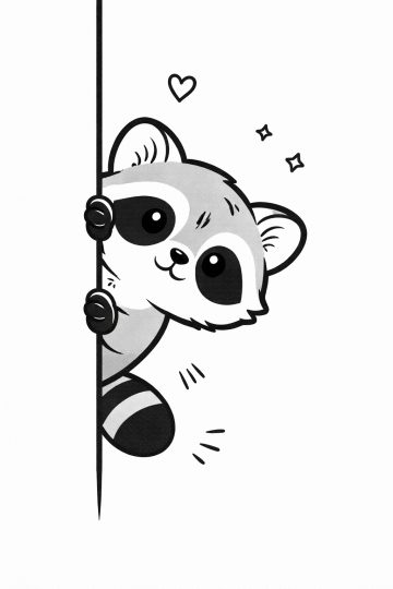 Playful Raccoon Peeking Sticker Doodle