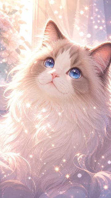 Ragdoll Cat in Soft Anime Sparkle Light Wallpaper