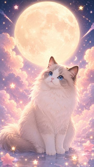 Celestial Moon Ragdoll Cat Fantasy Wallpaper