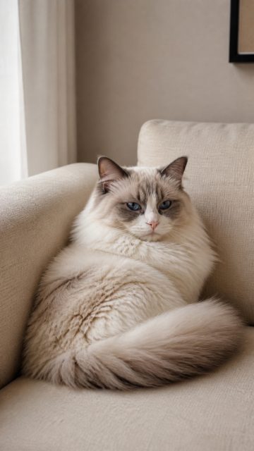 Ragdoll Cat Resting in Couch Corner Wallpaper