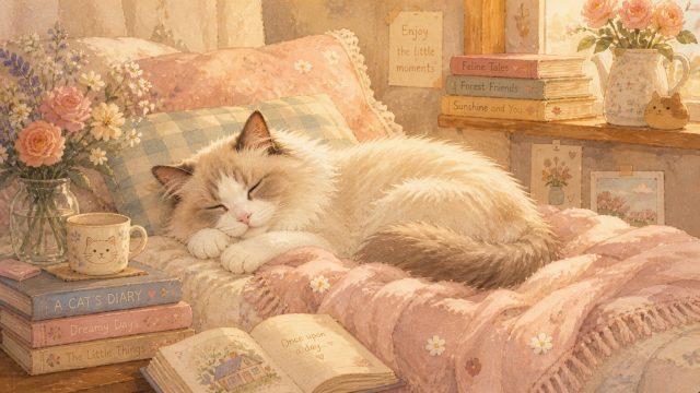Cozy Storybook Ragdoll Cat Wallpaper