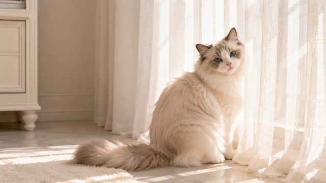 Dreamy Curtain Light Ragdoll Cat Wallpaper