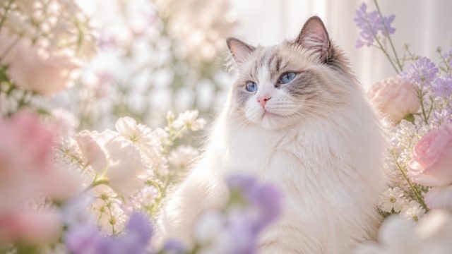 Ragdoll Cat Flower Garden Portrait Wallpaper
