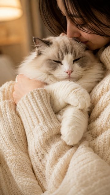 Cozy Woman Holding Ragdoll Cat Wallpaper