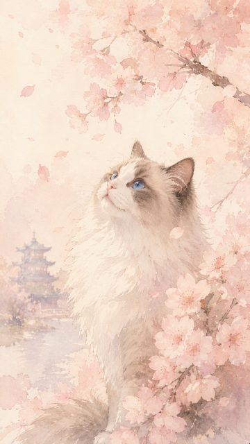 Japanese Pastel Art Ragdoll Cat Wallpaper
